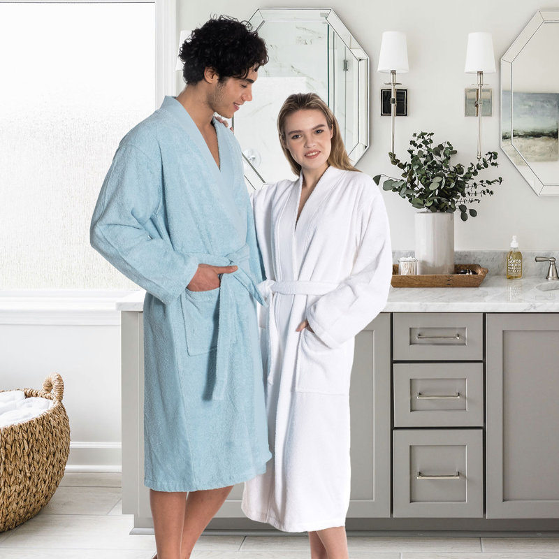 Peignoir kimono en coton turc unisexe, Blanc, XL