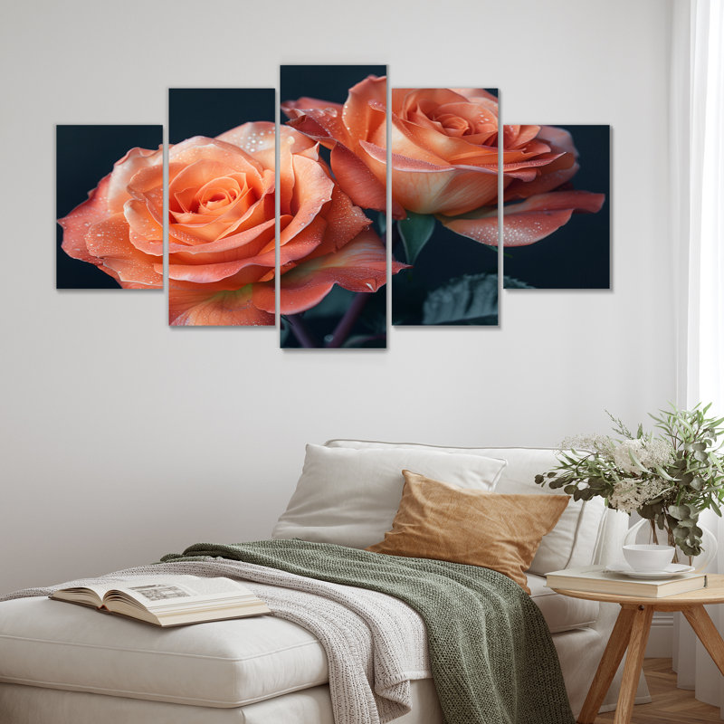 Glamour Glow Orange Roses On Black I - Roses, ensemble de reproduction d'art mural