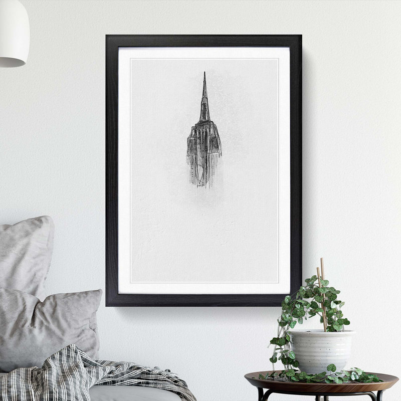 The Empire State Building Abstract Art - Picture Frame Graphic Art Print, 65cm H x 48cm W x 2cm D, Black Framed