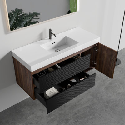 47,67 po x 19,11 po x 22,06 po - Contreplaqué - 1 pièce - Noir - Meuble-lavabo mural
