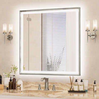 Elegant Beveled Frame Bathroom LED Mirrors for Over Sink, Aluminum Frame Bathroom Mirror, Easy Install & Clean Wall Mirror