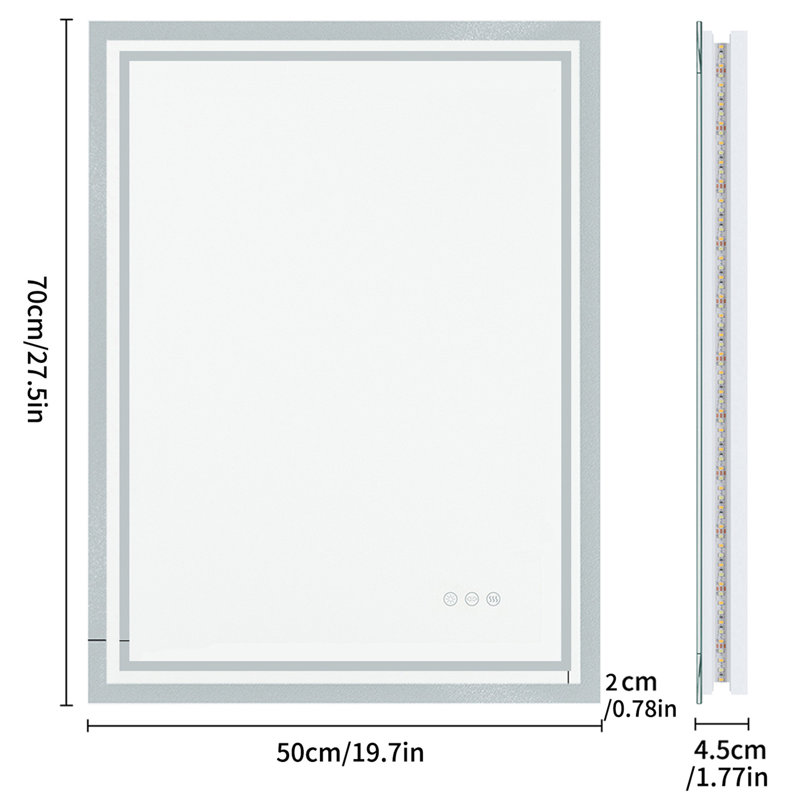Alona Backlit LED Anti-Fog Bathroom Vanity Mirror, 70cm H x 50cm W