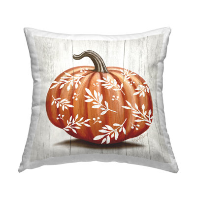 Rustic Seasonal Pumpkin Leaf Sprig Pattern Printed Throw Pillow Design By Elizabeth Tyndall