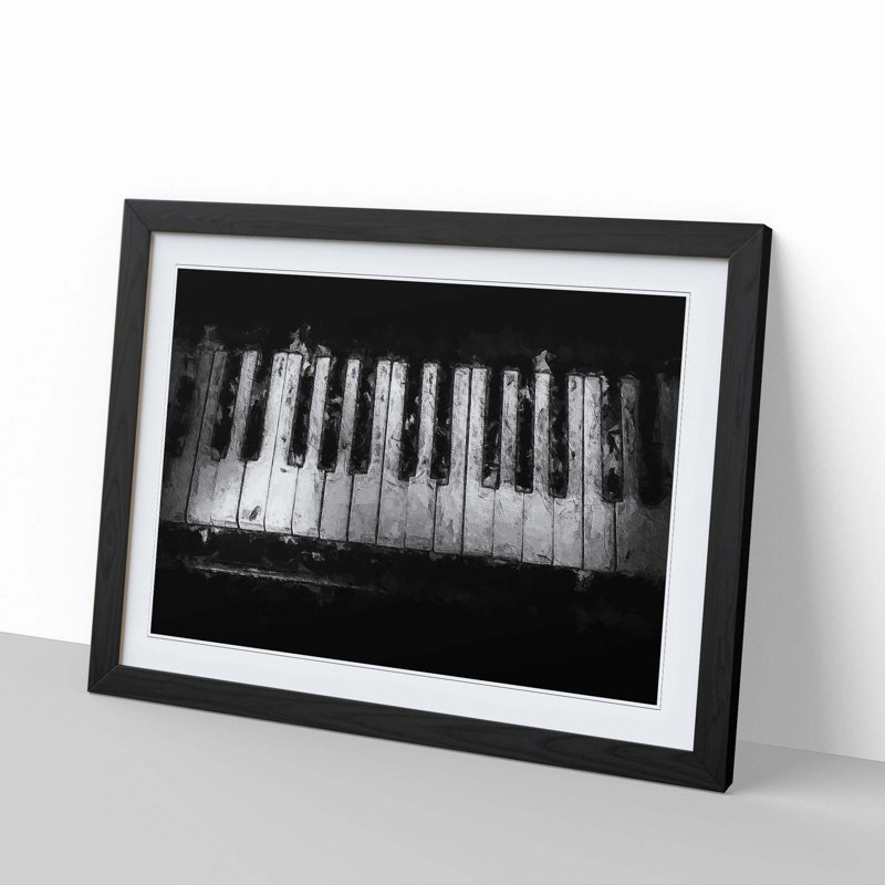 Broken Piano Keys - Picture Frame Painting Print on MDF, Black Framed, 27cm H x 36cm W x 2cm D