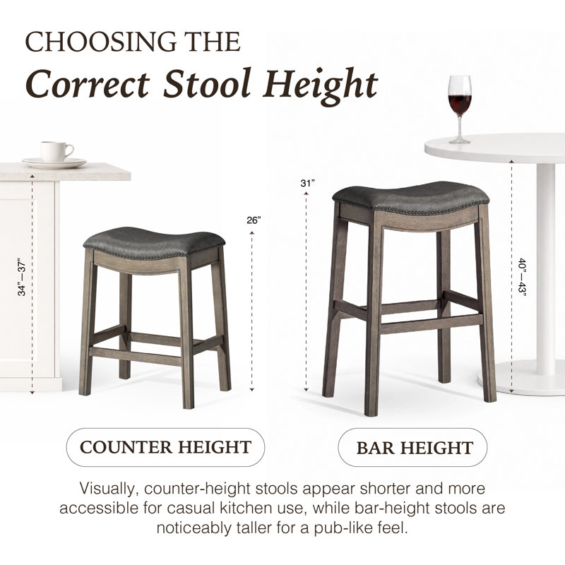 Maven Lane Adrien Backless Saddle Stool with Faux Leather Upholstery, Bar Stool (31" Seat Height)