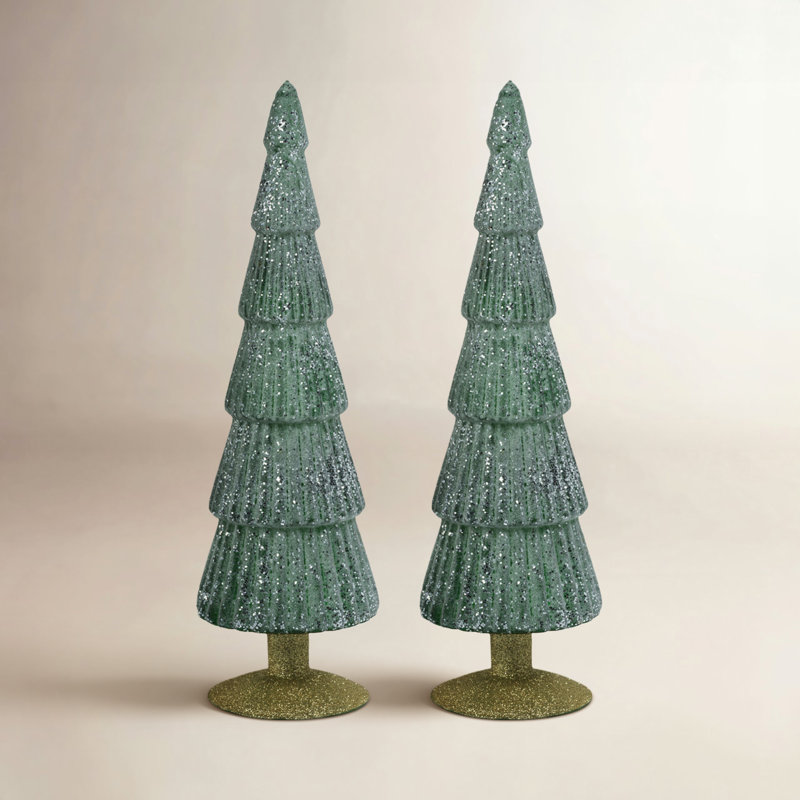 Amaryllis Glass Tree on Glitter Base, 13.5" H x 3.5" W x 3.5" D, Green/Gold