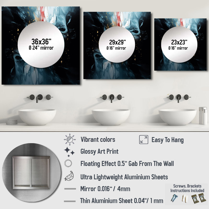 Milaim - miroir mural géométrique moderne pour salle de bain, 23 po x 23 po