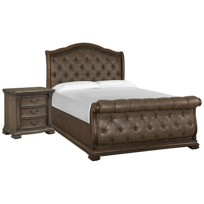 Queen Upholstered Sleigh Bed With Nightstand