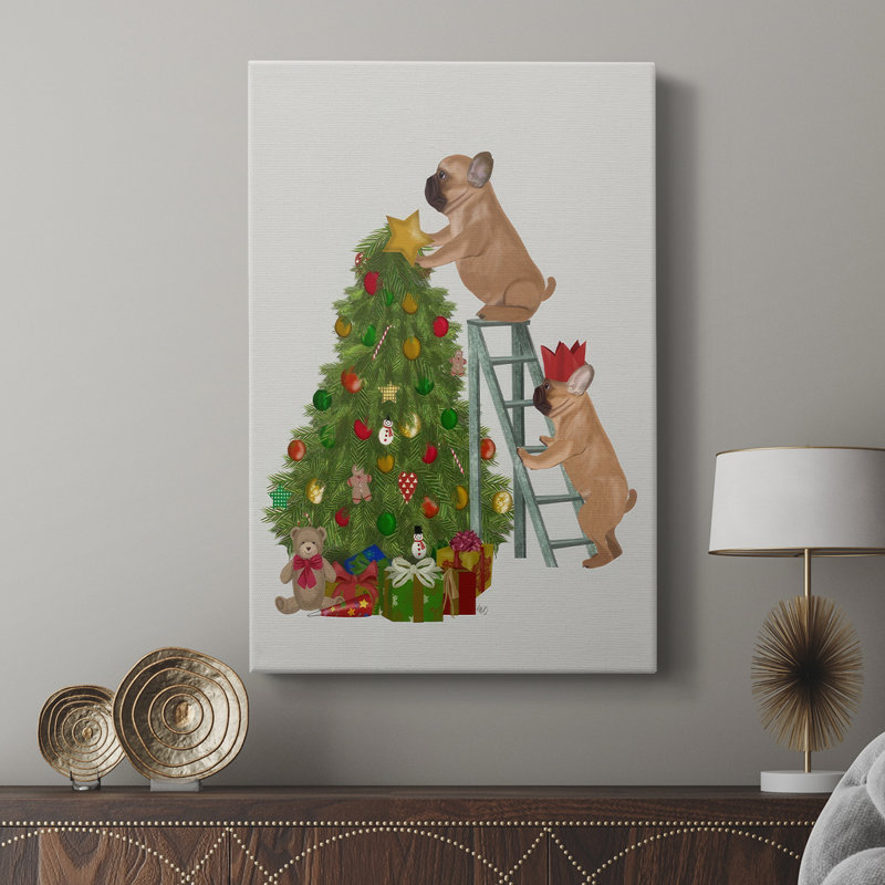 Échelle de Noël bouledogue français de Noël - galerie Cavas sur mesure, H 60 po x l 40 po
