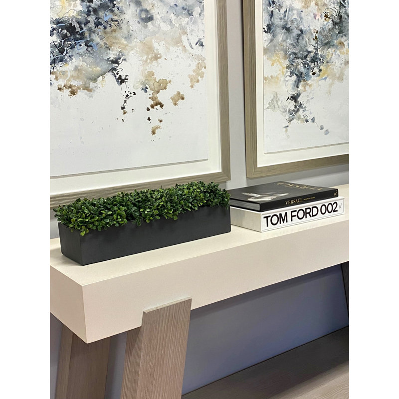 UV Rated Indoor/Outdoor Faux Boxwood Arrangement in Fiberstone Planter, Gray