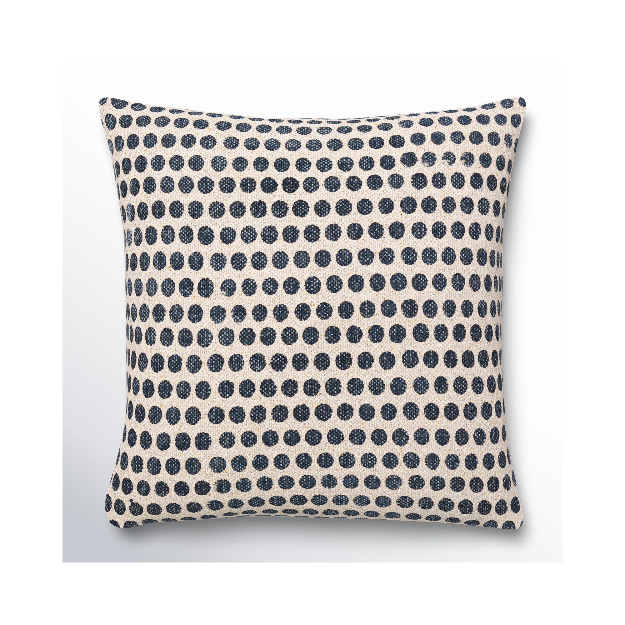 Zetta Polka Dots Cotton Throw Pillow, Down, 18" x 18", Light Beige/Dark Blue