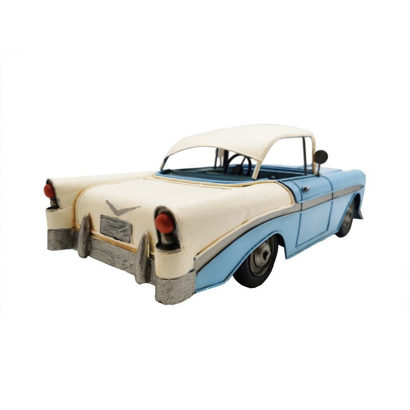 Sculpture de voiture classique rose en métal, Bleu / blanc