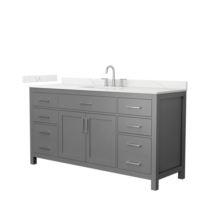 Beckett 66" Freestanding Single Bathroom Vanity with Quartz Top, Brushed Nickel, Giotto Quartz, Dark Gray