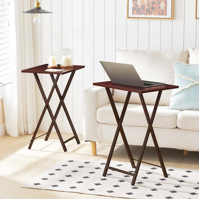 Set of 2 Folding TV Tray Tables, Compact Side Tables for Small Spaces, Brown, Brown