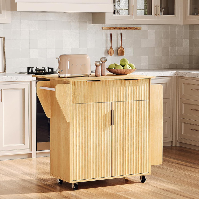 Îlot de cuisine avec rangement, chariot roulant sur roulettes avec abattant pliable, armoire à tiroirs et à portes, chariot de cuisine portatif pour la préparation et l'organisation des repas, chêne