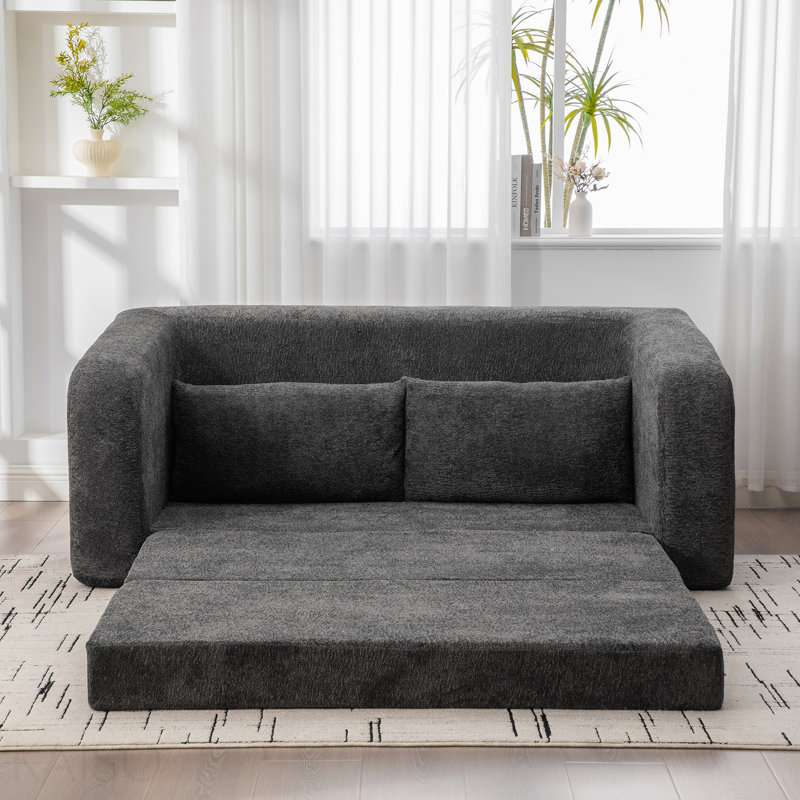 Canapé-lit escamotable pliable 71 po 2-en-1 avec accoudoirs et coussins de dossier, canapé-lit convertible en chenille désossée avec matelas en nuage, canapé-lit pour salon, chambre d'amis, dortoir, gris