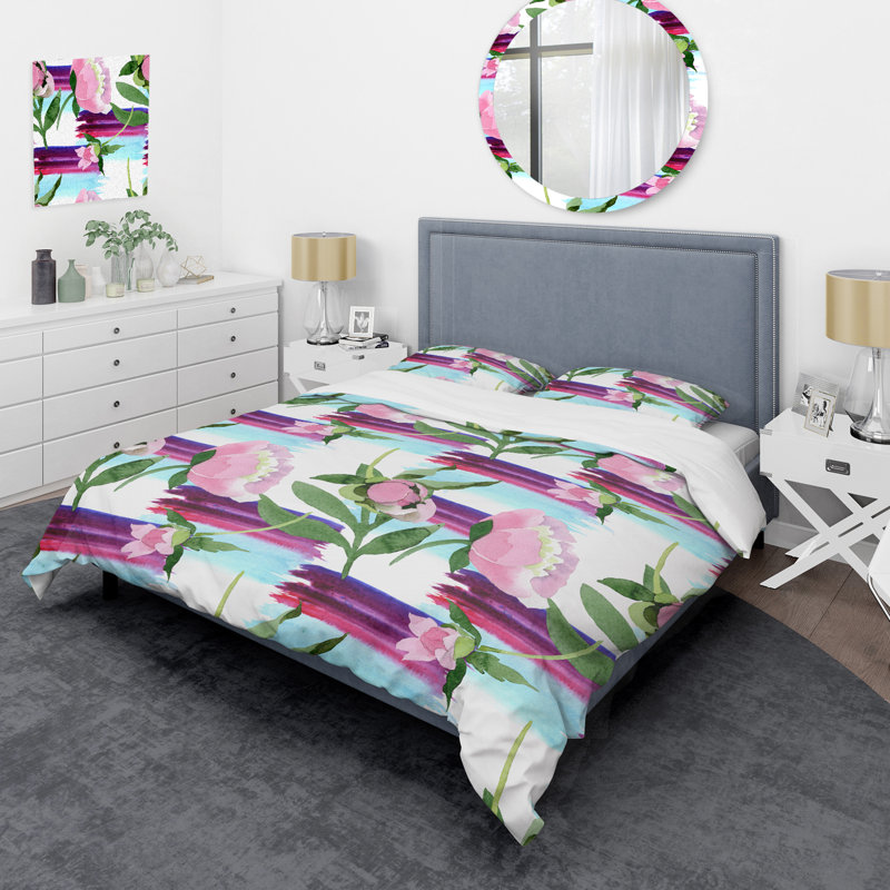 Ensemble de housse de couette rétro Flower and Green Leaf II - microfibre de polyester