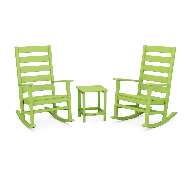 POLYWOOD x Sol 72 Jamarion 3-Piece Porch Rocking Chair Set, Lime