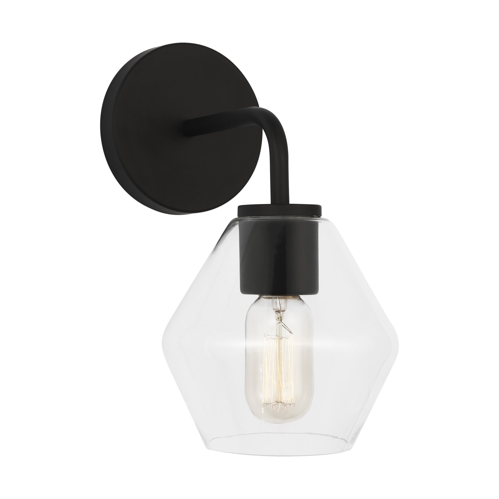 Rooks Single Light Glass Dimmable Armed Sconce, Midnight Black, Clear