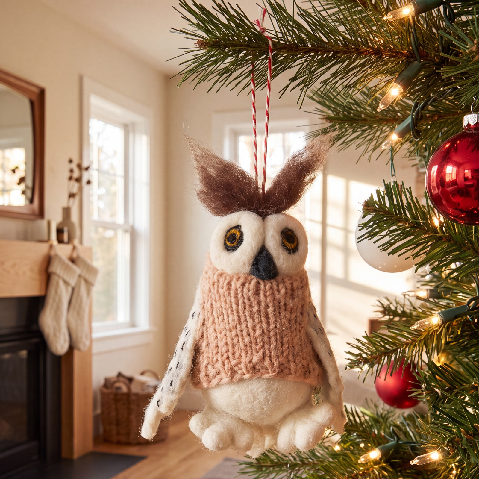 Felted Festive 6" Owl Ornament