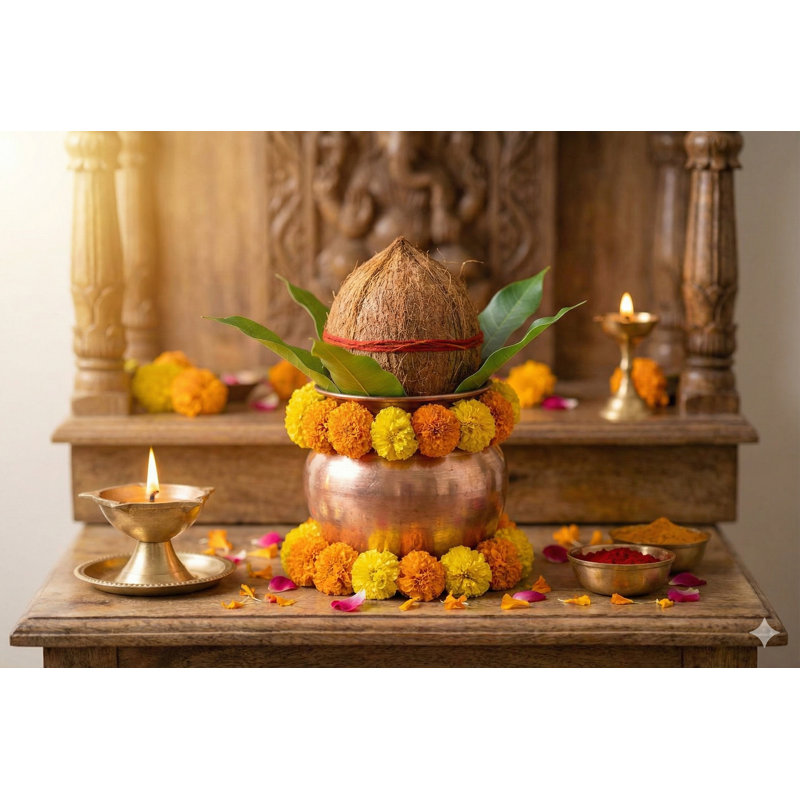 Pure Copper Puja Kalash, Handcrafted Hindu Lota Pot for Abhishekam & Spiritual Home Altar