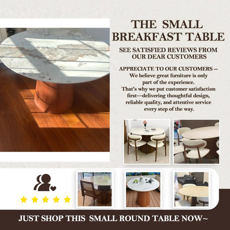 Bobrow Round Dining Table 39" Small Kitchen Table For 2 Person, 29.5"H x 39.37"L x 39.37"W, Pandora, Dark Walnut
