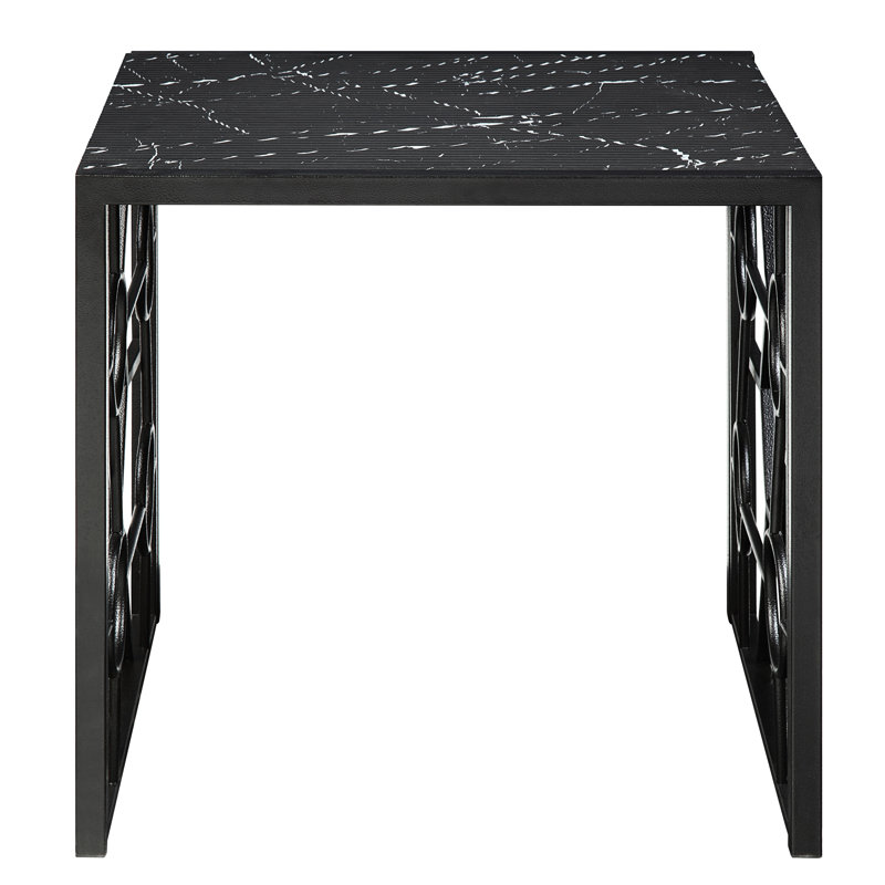 Élégante table d'appoint 3: verre trempé avec impression de marbre moderne et accent métallique pour la maison cannelée à la mode