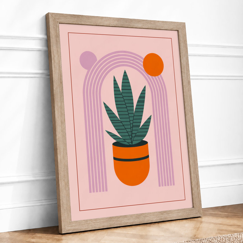 Potted Succulent in Geometry Minimalist - Framed Print, A1 - 84.1 x 59.4 cm, Oak