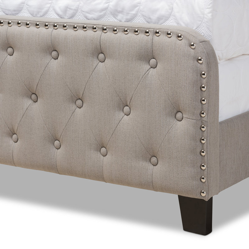 Lit tapissier standard capitonné Kailly, Gris, Grand