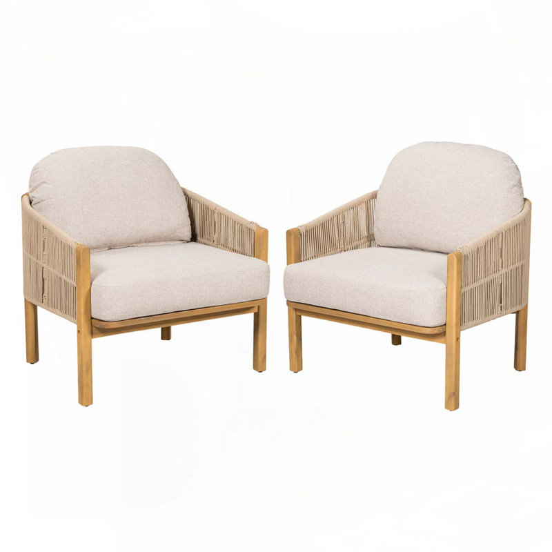 Fauteuil club d'extérieur en bois d'acacia, Cadre beige / naturel