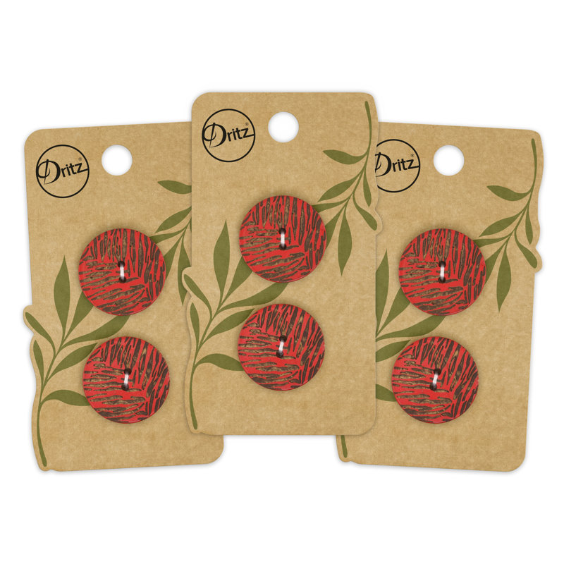 Bouton rond en noix de coco durable Dritz, 23 mm, rouge, 6 boutons