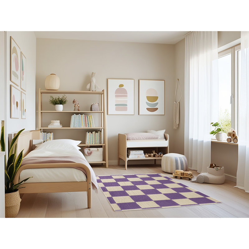 Tapis beige à carreaux lavable à la machine, Rectangle 3 pi x 5 pi