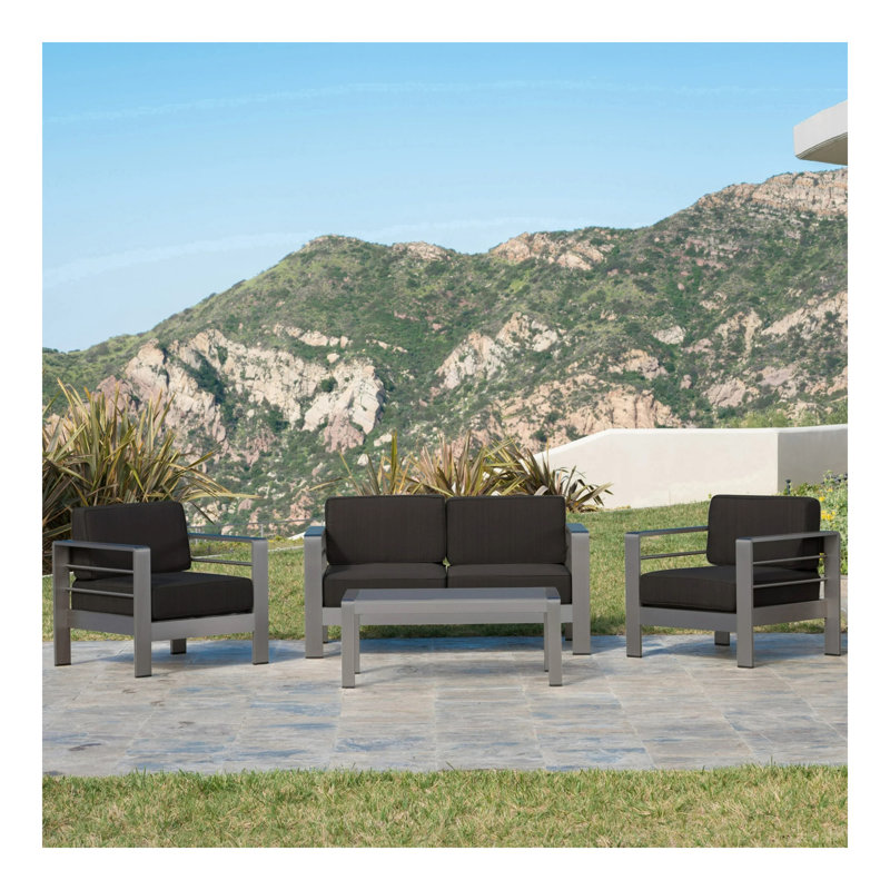 ensemble de conversation en aluminium 4 pièces Cape Coral, Noir, Gris