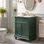 Meuble-lavabo moderne de 24 po avec tiroir rabattable, vert, rangement étagé et personnalisé, structure à dossier ouvert et pieds tournés en boule, fonctionnement silencieux-704971701