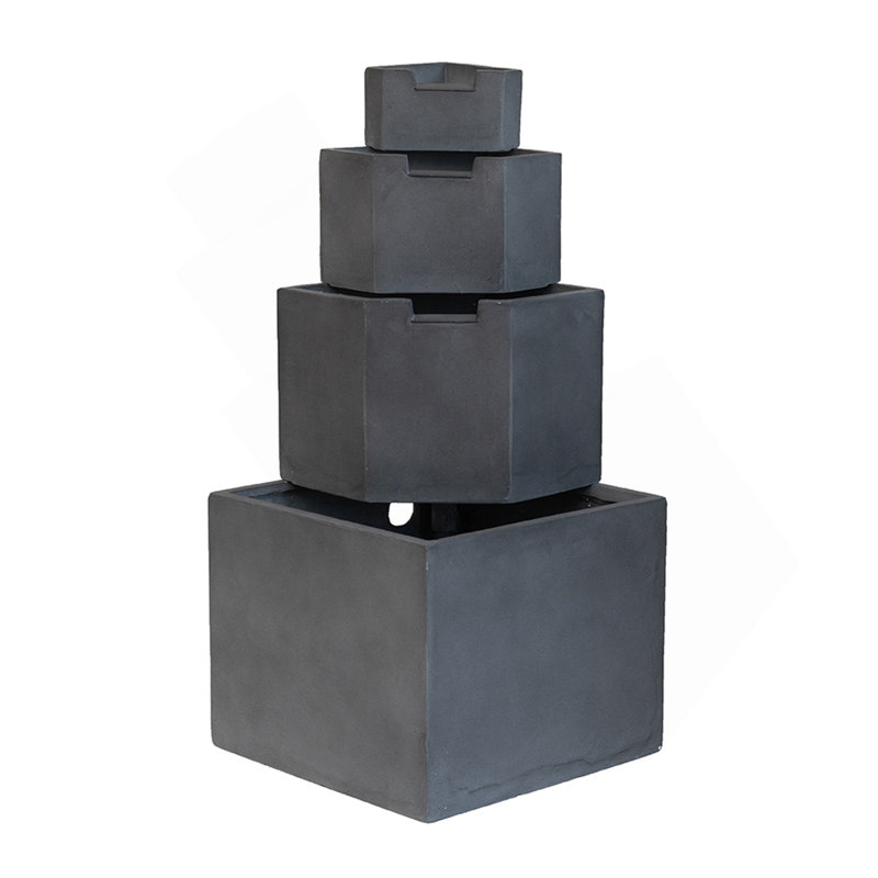 19.7X19.7X41.7" Gray Cement 4 Tier Block Water Fountain Outdoor