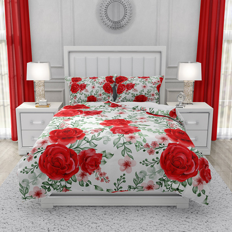  Ensemble de housse de couette en microfibre blanc et rouge 3 pièces, Housse de couette simple + 2 très grandes taies d