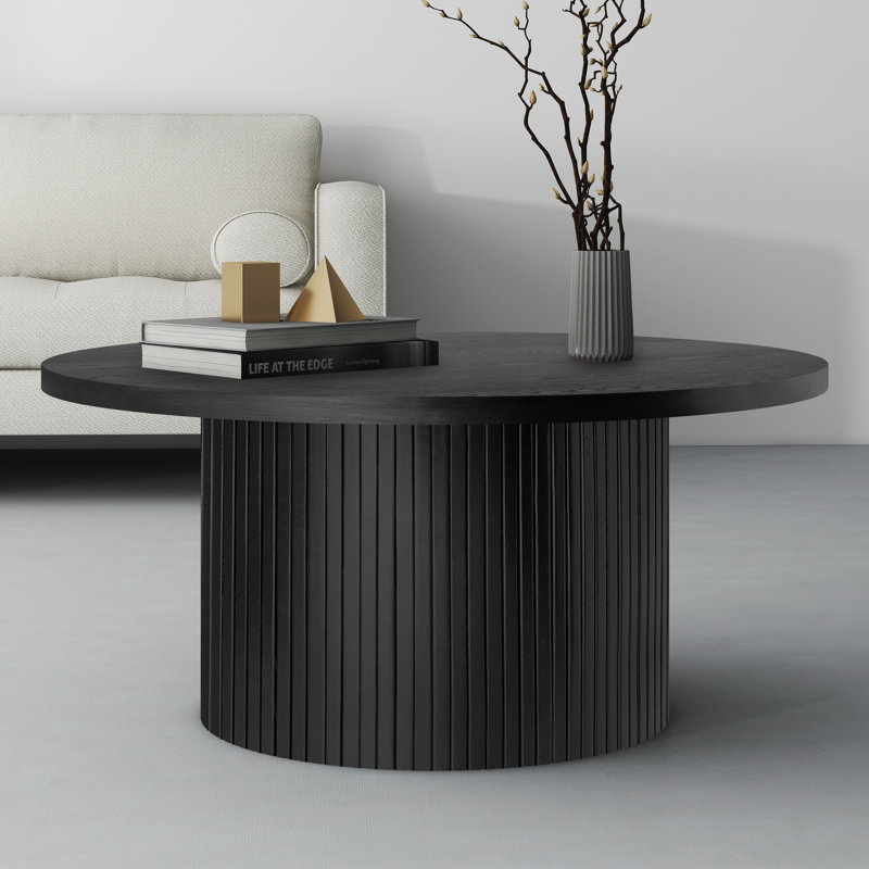 Ansel Black Solid Wood Coffee Table Round, Black, 17.7"H x 35.43"L x 35.43"W