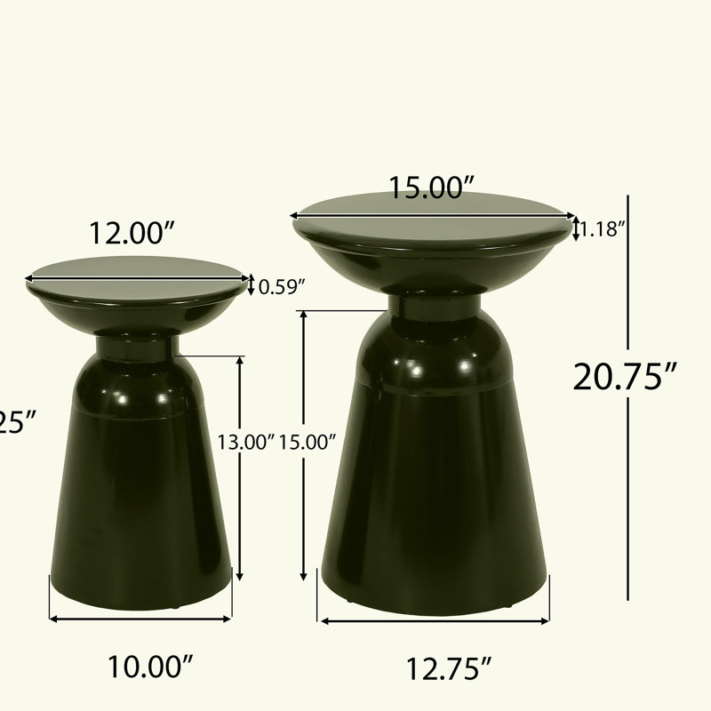 Metal edge table, 2-piece set, Black