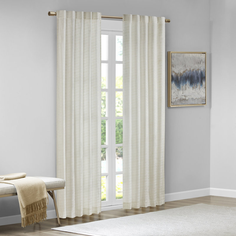 White and Gold Room Darkening Velvet Window Panel Pair