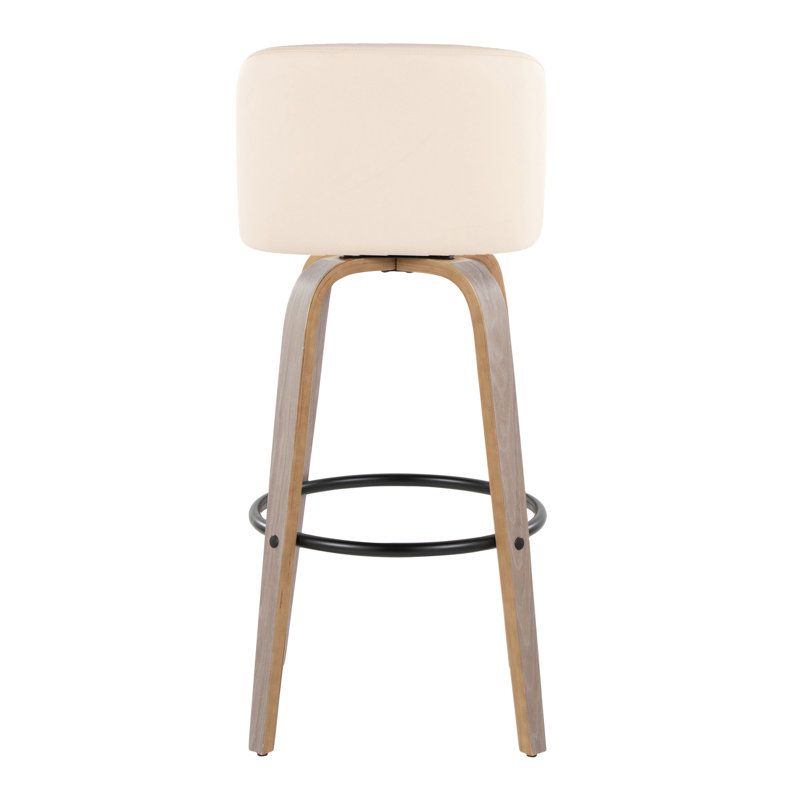 Tabourets de bar 30 po à hauteur fixe Thea avec pieds en bois cintré et repose-pieds rond Thea, Gris clair / noir