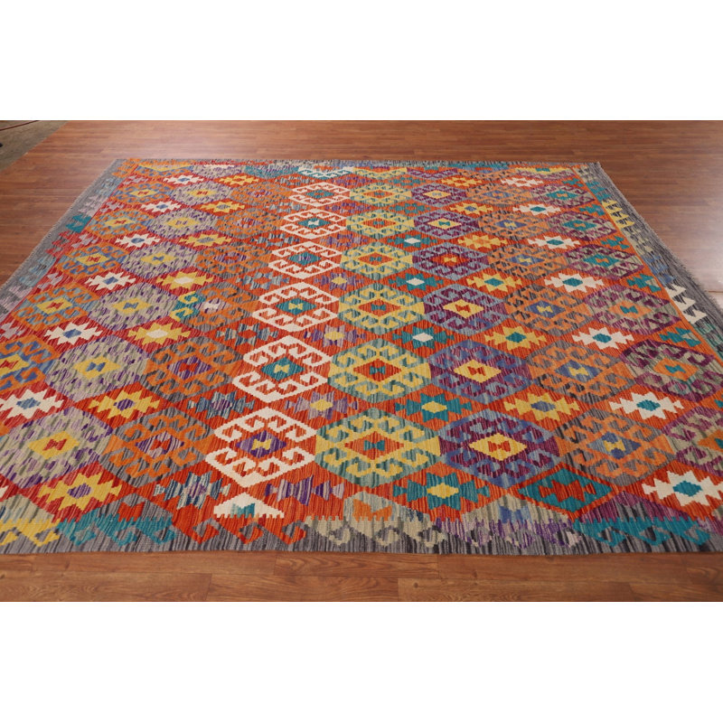 Tapis oriental réversible en laine Kilim 8 x 10