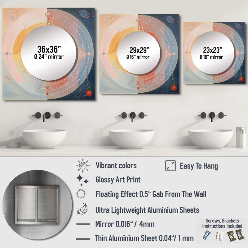 Brittnye - Miroir abstrait à spirales carrées pour salle de bain, 29 po x 29 po