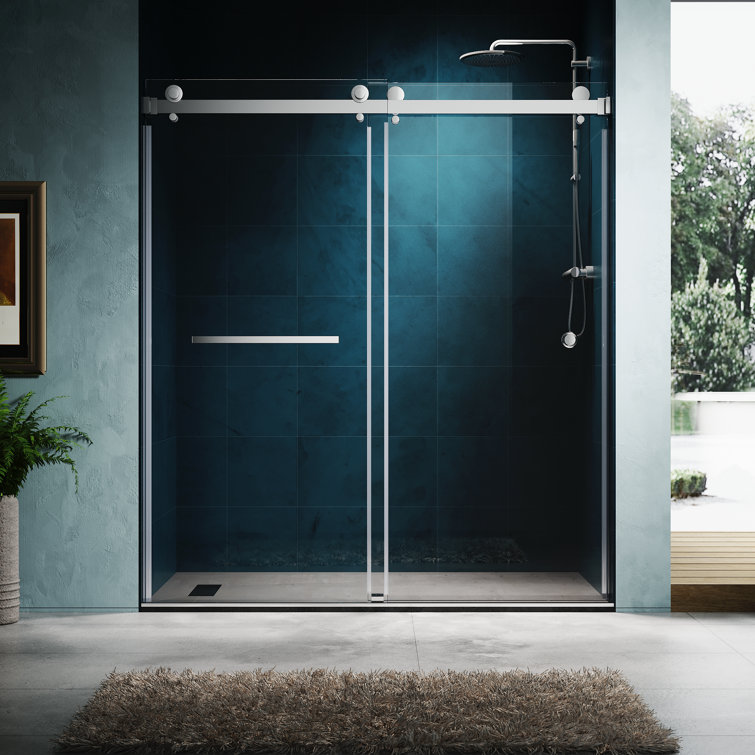 56-60"W X 76"H Frameless Shower Door - 8mm Tempered Glass, Brushed Nickel, Nano Self-Clean, Single Sliding Bypass Design