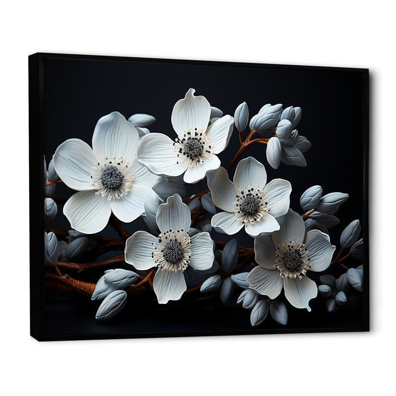 Dogwood Noir Reverie I sur toile, Cadre flottant noir, H 30 po x l 40 po x P 1,5 po