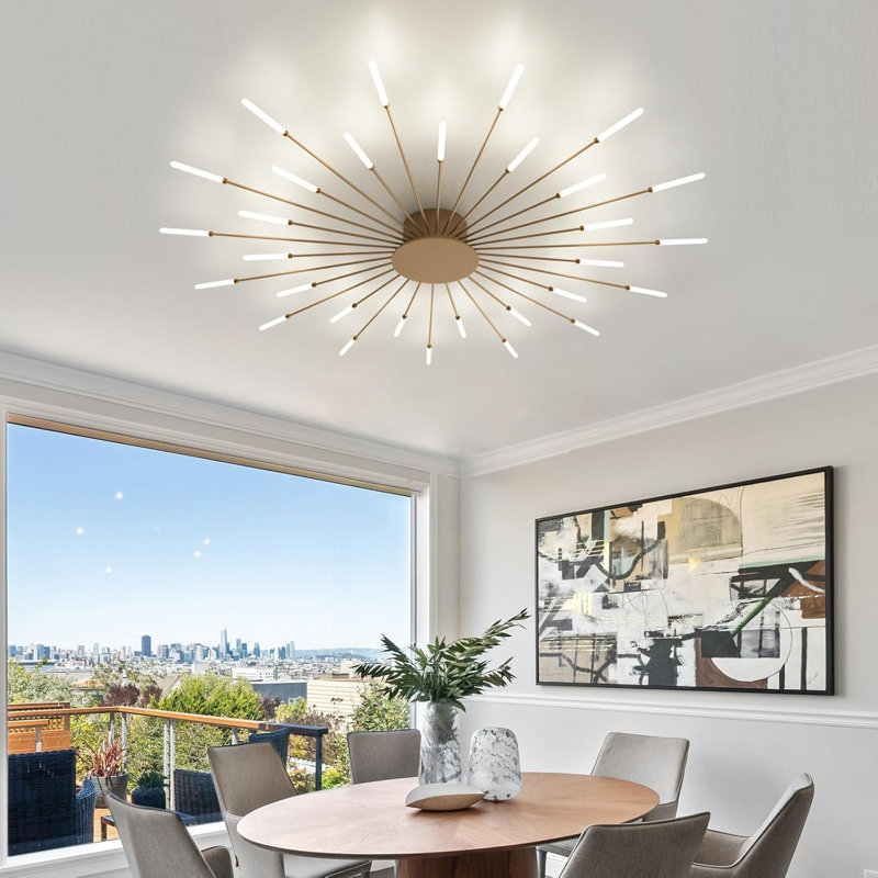 Decoda Modern LED Flower Shape Ceiling Lights Flush Mount Chandelier, Gold