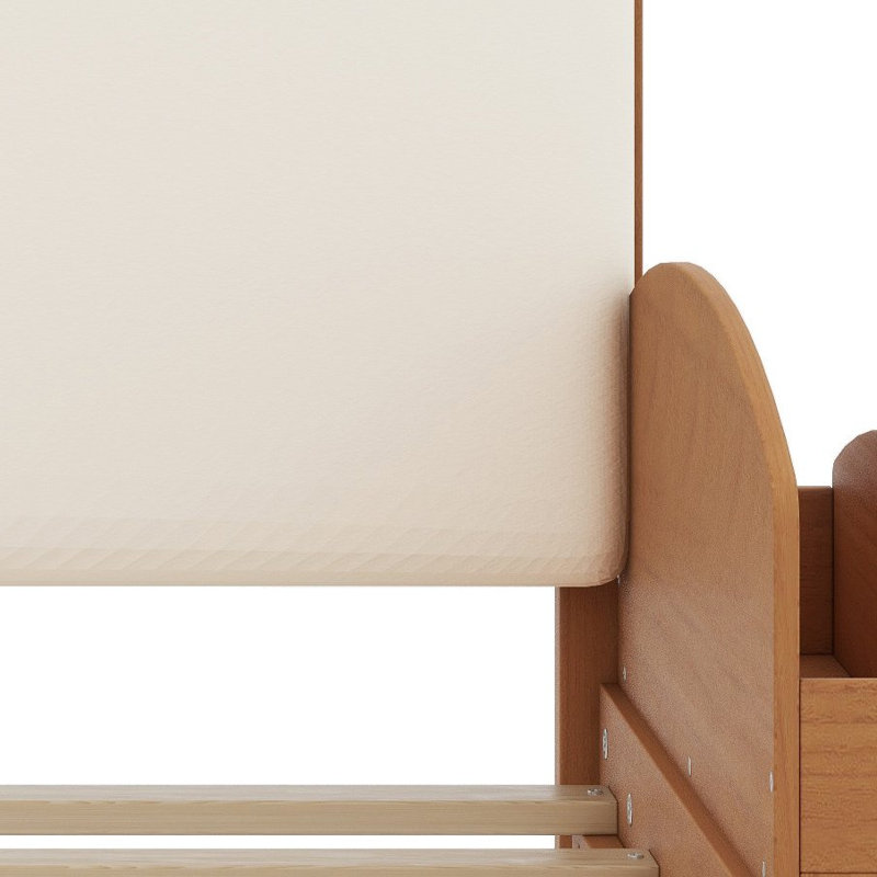 Cadre de lit avec tête de lit rembourrée incurvée et étagères de rangement latérales pour les chambres modernes, Lit simple