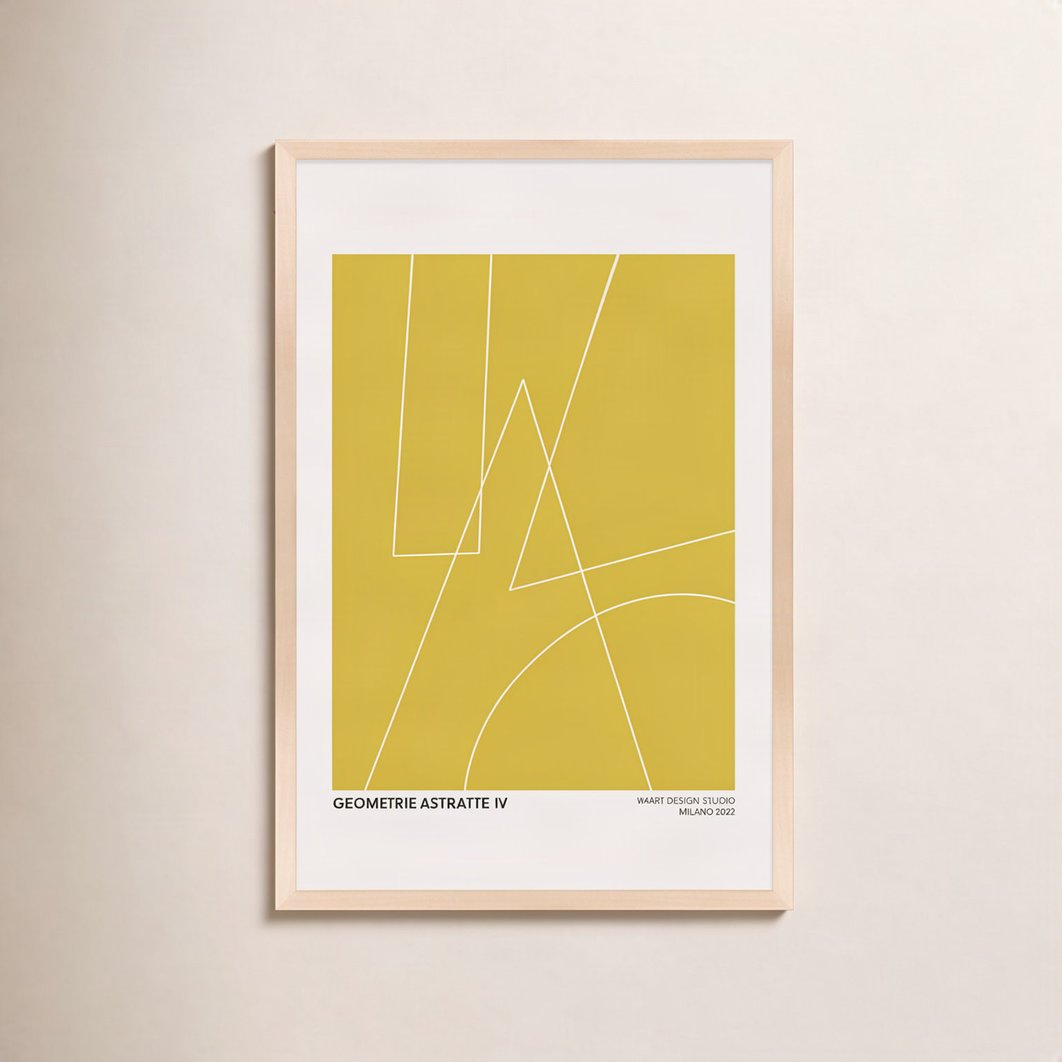 Caila "Geometric Abstraction in Yellow" Print, 25" H x 17.5" W x 1.25" D, Maple