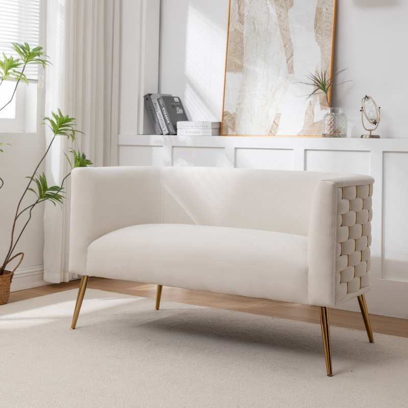 Cristen Upholstered Velvet Loveseat, Beige