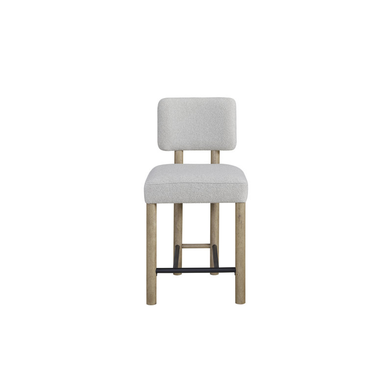 Ensemble de salle à manger 5 pièces à hauteur de comptoir Zina - Table carrée avec rallonge, 4 tabourets revêtus, chêne noueux anglais