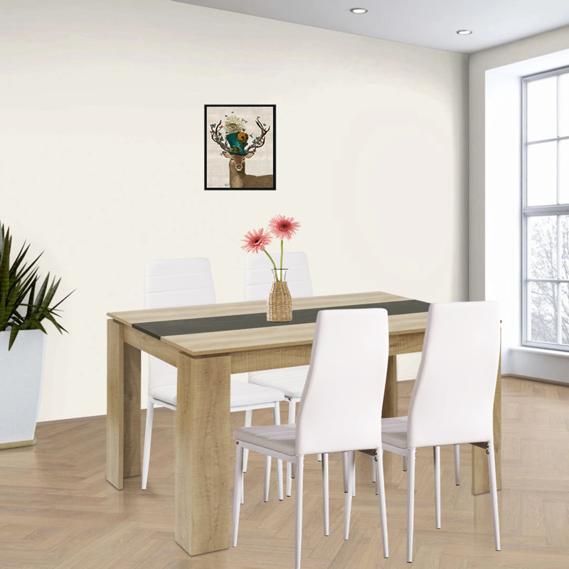 Shadasia 4 - Person Dining Set, Oak/Black, White, 75cm H x 120cm W x 70cm L